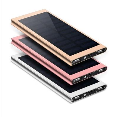 China External Power Bank USB LED Solar Panel Charging Metal Solar Power Bank 20000mah Slim Solar Battery 2 Charger For Xiaomi iPhone huawie for sale