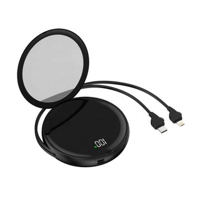 China LED Display Portable Pocket Cable Makeup Mirror Powerbank 10000mah LED Light Power Bank Built-in Charger for sale