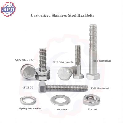 China DIN933 DIN931 A2 A4 Stainless Steel 304 Hex Head Bolts Nuts for General Industry for sale