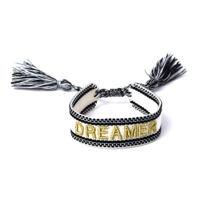 China CLASSIC fashion handmade woven wristband with embroidery words and fabric woven wristband with text for sale