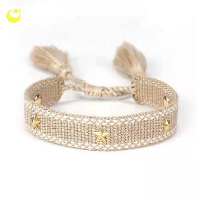 China Fashion CLASSIC handmade star woven bracelet, fabric woven bracelet with studs, friendship bracelets for sale