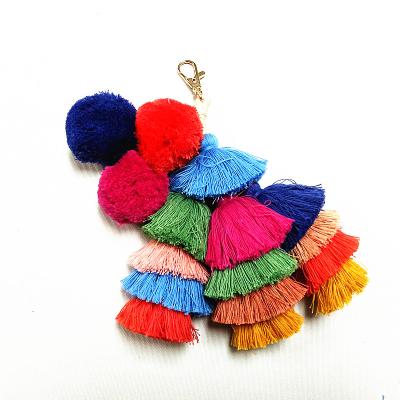 China Eco-friendly colorful decorative craft cotton pompom tassel for bag and pompom tassel for Australia market for sale