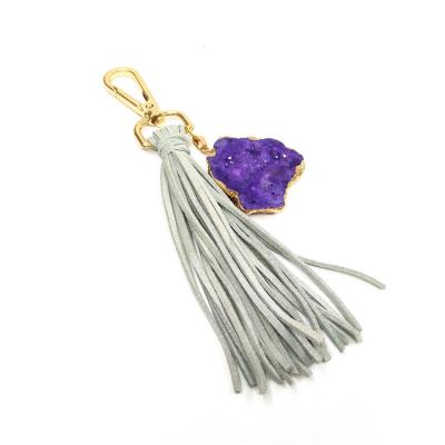 China Competitive Quality Leather Gemstone Tassel Waist Key Chain , Leather Tassel With Gemstone For Bag for sale