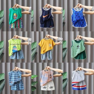 China 100% factory wholesale cotton summer baby boy casual children's clothing soft lapel T-shirt children's shorts shoes printed cute cartoon for sale