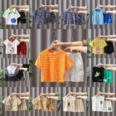 China New factory casual wholesale summer boys and girls dress suit printing T-shirt and shirt baby suit sports pants for sale