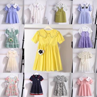 China Wholesale Children's Princess Girl's Lapel Sleeve Bubble Anti-wrinkle Dress Factory Summer Clothes Printed Butterfly Lace Bow Comfy Dress for sale