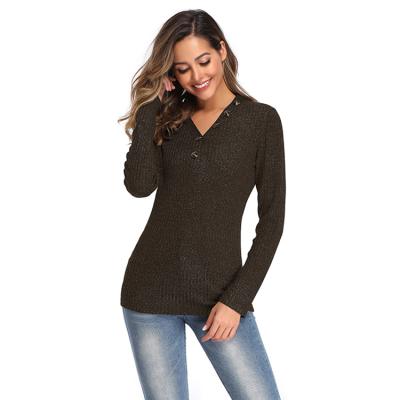 China Other Autumn Women's Pullover 100% Knitted Solid Color Rayon V-Neck Sweater for sale