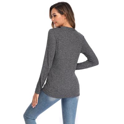 China Other Fashion Ladies Knitted Pullover Solid 100% Rayon V-Neckline Long Sleeve Sweater for sale