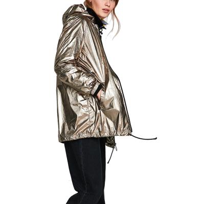 China Sustainable Women Fashion Fabric Shiny Reflective Custom Women Anorak for sale