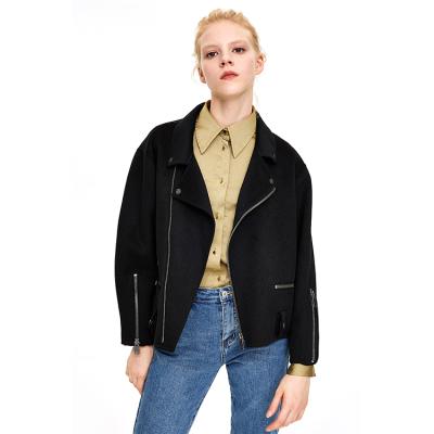 China Sustainable Custom Bomber Jacket Women Faux Wool Bomber Motorcycle Safety Jacket for sale