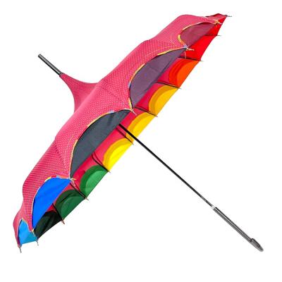 China Traditional Ovida Customized Umbrella Designer Long Leather Crook Handle Pagoda Umbrellas for sale