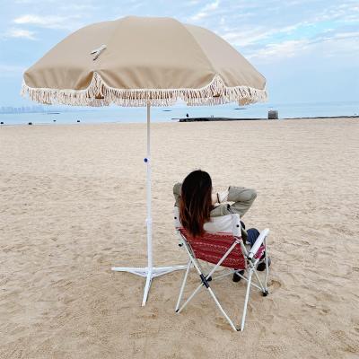 China High Minimalist Ovida Metal Shaft Luxury Outdoor Beach Umbrella With Tassels Garden Umbrella Custom Printing for sale