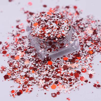 China Luxury Christmas Decoration Glitter 1 Kg Mixed Color Glitter Powder Laser Dot Shape Red And White Mixed Size Glitter for sale