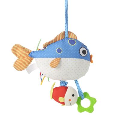 China Cartoon Plush Baby Stroller Toy Plush Fish Teether Toy Musical Crib Hanging Toys for sale