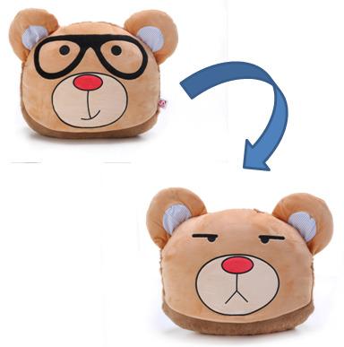 China Reversible Emotion Flip Toy Bear Cushion Hot Sale 43cm Reversible Teddy Bear for sale