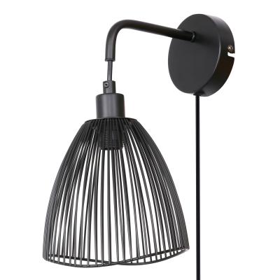 China Industrial Industrial Woven Shade Black Finish Metal Shade Wall Light Fixture Sconce Indoor Wall Lamp for sale