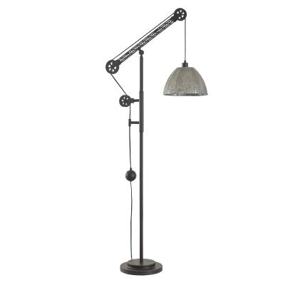 China Retro Rustic Farmhouse Metal Shade Pulling Design Folding Floor Lamp Brown Bend Floor Standing Lighting Fixture for sale