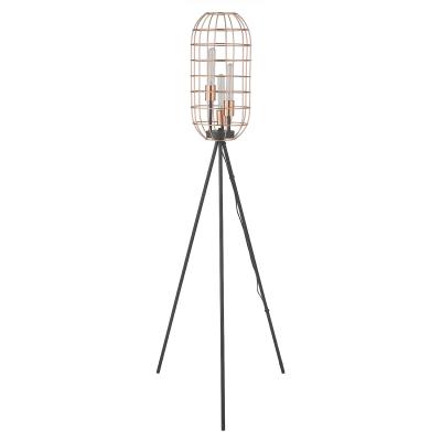 China Modern Light Industrial Black Finish Single Floor Lamp Tripod 3 Metal Cage Shade Floor Copper Single Light Fixture for sale