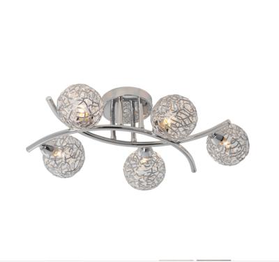 China Decorative Vintage Metal Ceiling Lamp Hollow Ball Shade 5 Lights Modern Vintage Semi Flush Ceiling Light in Silver Finish for sale