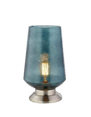 China New Modern Design Sapphire Blue Wrinkle Glass Cup Metal Up Light Desk Table Lamp For Bedroom Bedside for sale