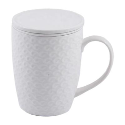 China Sustainable Factory Direct Stylish Letter Coffee Cup with Saucer Ceramic Coffee Cup with Saucer, Embossed Floral Design for sale