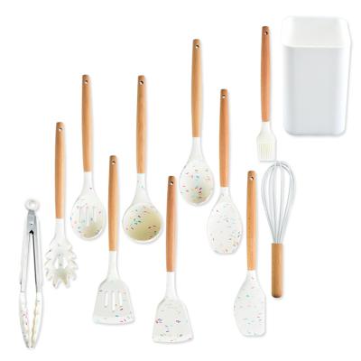 China Viable 12 Pieces In 1 Set Kitchen Gadgets Silicone Spatula Cookware And Wooden Silicone Kitchen Utensils Set for sale