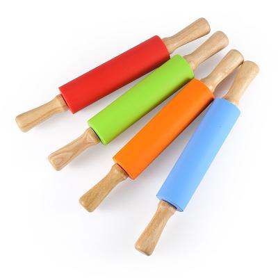 China Non Viable Sustainable Stick Model OEM Custom Silicone Baking Pin With Wood Handle Pulp Pin for sale