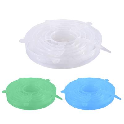 China Amazon Hot Selling Flexible Stretch Silicone Stocked Reusable Lids 6pcs Set Food Silicone Cover Flexible Stretch Lids for sale