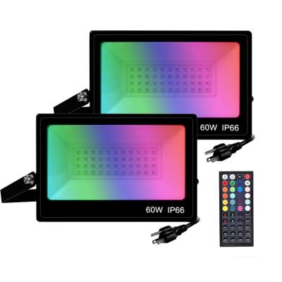 China Amazon Outdoor OEM Customized 60W Outdoor Lighting RGBW IR LED Smart Remote Control Flood Light for sale