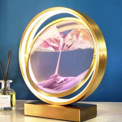 China Europe Drop Shipping Wholesale Moving Sand Art Picture Round Glass 3D Sandscape In Motion Display Overflowing Sand View LED Table Lamp for sale