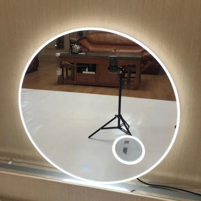 China Customized Style Time Display Modern Rectangular Mirror LED Bathroom Backlit Magnifying Smart Mirror for sale