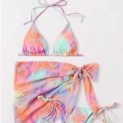 China Hot Sale Link Dye Swimsuit Breathable Bikini Colorful Three Piece 3 Piece Swimwear Bikini Women Suits for sale