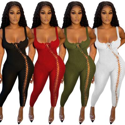 China 2022 new summer high quality ladies QUICK DRY sexy halter bandage cavity overalls plus size women overalls for sale