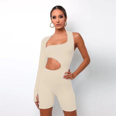 China 2022 summer polyester waist QUICK DRY keyhole cut shorts one piece one shoulder rompers single sleeve women overalls for sale