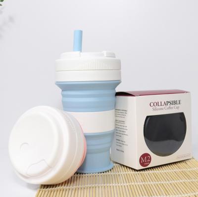 China 550ml BPA Free Food Grade Silicone Viable Customized Collapsible Coffee Mug With Straw for sale