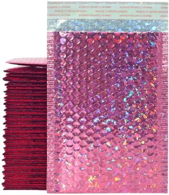 China 6x9 Inch Rose Pink Bubble Mailers Waterproof Holographic Metallic Adhesive Self Seal Envelope Protective Padded Mailing Mailer for sale