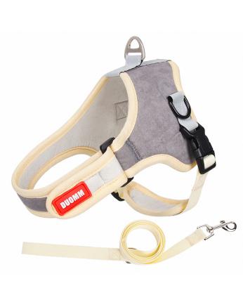 China Small Medium Soft Pet Suede Chamois Reflective Dog Cat Harness Set With Leash for sale