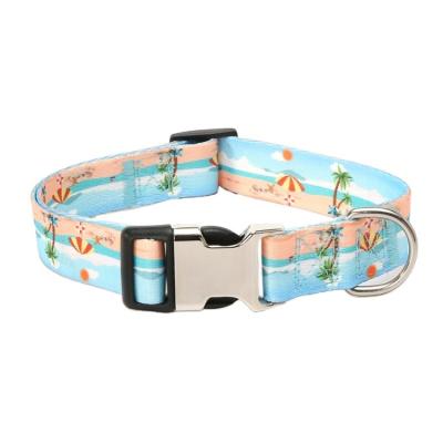 China National Sustainable Wind Stripe Forest Pattern Polyester Cotton Printed Pet Collar for sale