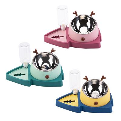 China Viable Fairy Dog Bowl Dog Water Fountain Christmas Tree Cat Bowl Stainless Steel Deer Tracking Pet Bow for sale