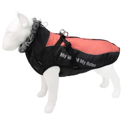 China Autumn Winter Warm Waterproof Big Dog Vest Jacket Stocked Dogs Clothes Fur Collar Pet Coat for sale