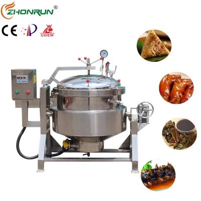 China Industrial Steam Heated Automatic Meat Processing Plants Beef Pressure Cooking Making Machine 300L Pressure Cooking Kettle for sale