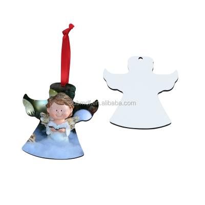 China Christamas Home Decoration 2020 Angle Stretching Wings Shape Sublimation White MDF Ornament Hanging Pendant for sale