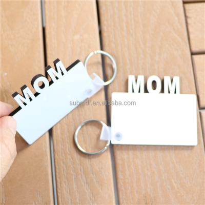 China Diy Sublimation Blanks 2022 Hot Custom White Sublimation Wooden MDF Double Sided MOM, DAD, GRA, FAMILY, SMILE, LOVE Keychains for sale