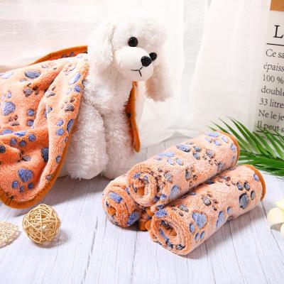 China Paw Print Fluffy Coral Fleece Plush Super Soft Animal Sleep High Quality Warm Breathable Bed Washable Puppy Pet Blanket For Dog Cat for sale