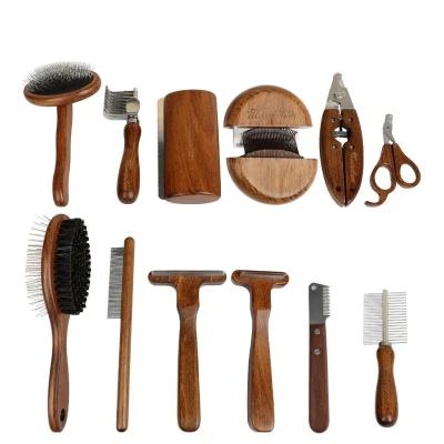 China Factory Wholesale Stocked Custom Logo Luxury Wooden Cat Grooming Products Deshedding Tool Dog Pet Hair Grooming Comb Brush for sale