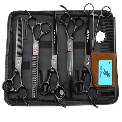 China Durable 8.0 Inch Black Paint Shaped 5 Scissors Pet Dense Grooming Teeth Scissors Set Pet Cleaning And Grooming Products Beauty for sale