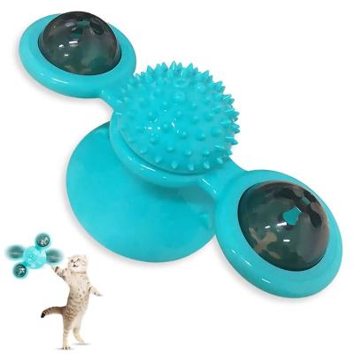 China Viable Pet Supplies Rotating Windmill Cat Turntable Teasing Interactive Toy Cat Suction Cups Cat Toy LED and Small Bell for sale