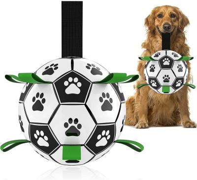 China Sustainable Pet Grab Tabs Dog Soccer Ball Dog Football Fun Dog Tug Toy With Easy Grab Tags for sale