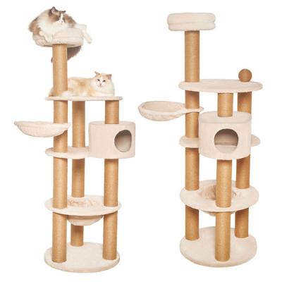 China 2023 Sustainable Modern Luxury Pet Treehouse Sisal Rope Wooden Scratch Posts Cat Climbing Frame Natural Cat Trees For Large Cats for sale