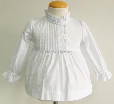 China Breathable White Color Pleats Wholesale 100% Cotton Poplin Long Sleeves Girl Shirt for sale